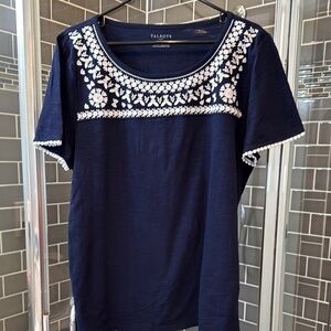 Talbots Blue Embellished Short Sleeve Tee